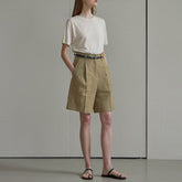 Cotton Linen Cropped Pants Stone Washed Pure Linen High Waist Slimming Bermuda Shorts Office